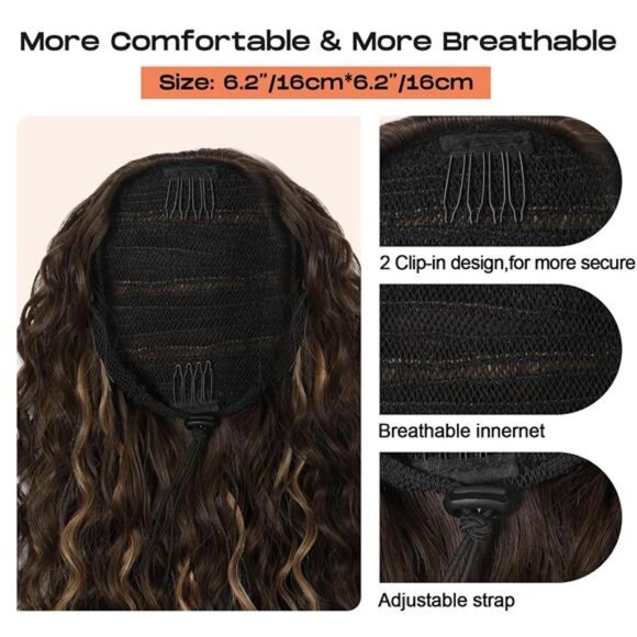 Drawstring Ponytail Extension, Brown Caramel Blonde - Picture 5 of 5